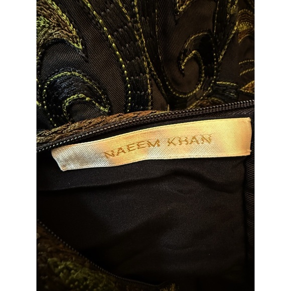 Naeem Khan Black & Olive Green Embroidered Silk Skirt Size 8 | Luxury Designer - Picture 4 of 15